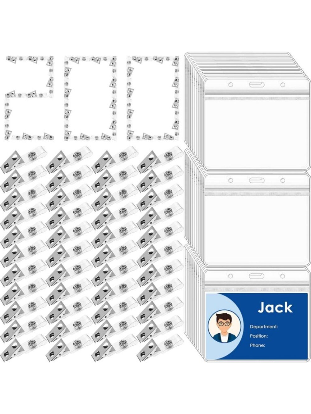 400-Piece Name Badge Holder Set with Waterproof ID Card Holders & Metal Clips